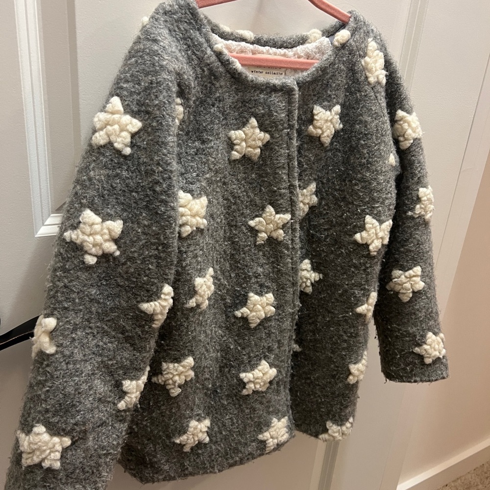 Zara Kids Gray Star Pattern Sweater Jacket